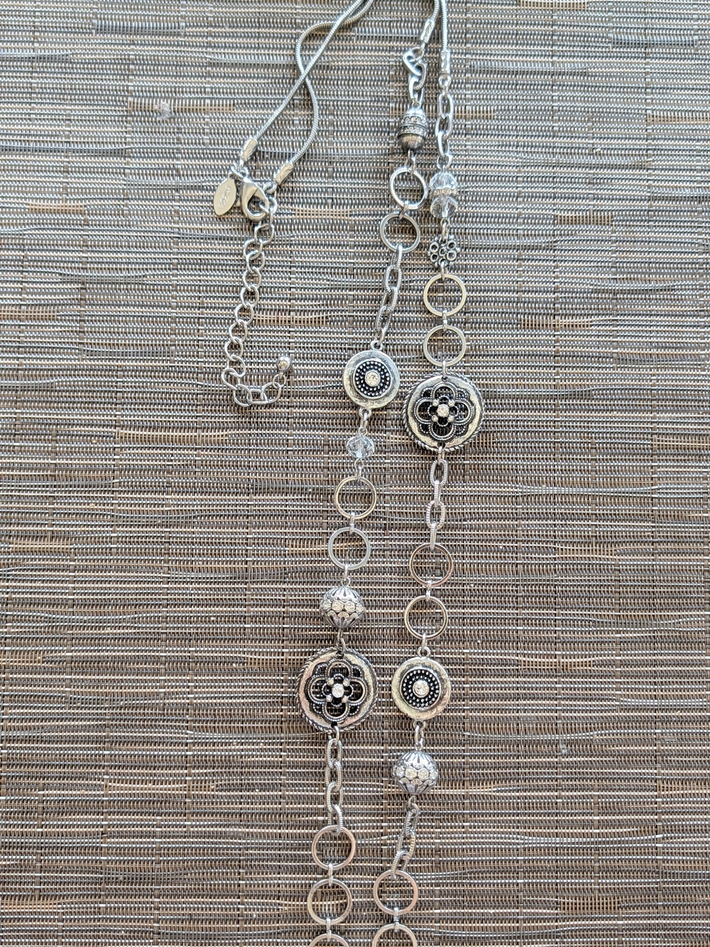 Silver Floral Medallion Long Necklace - Women Jewelry